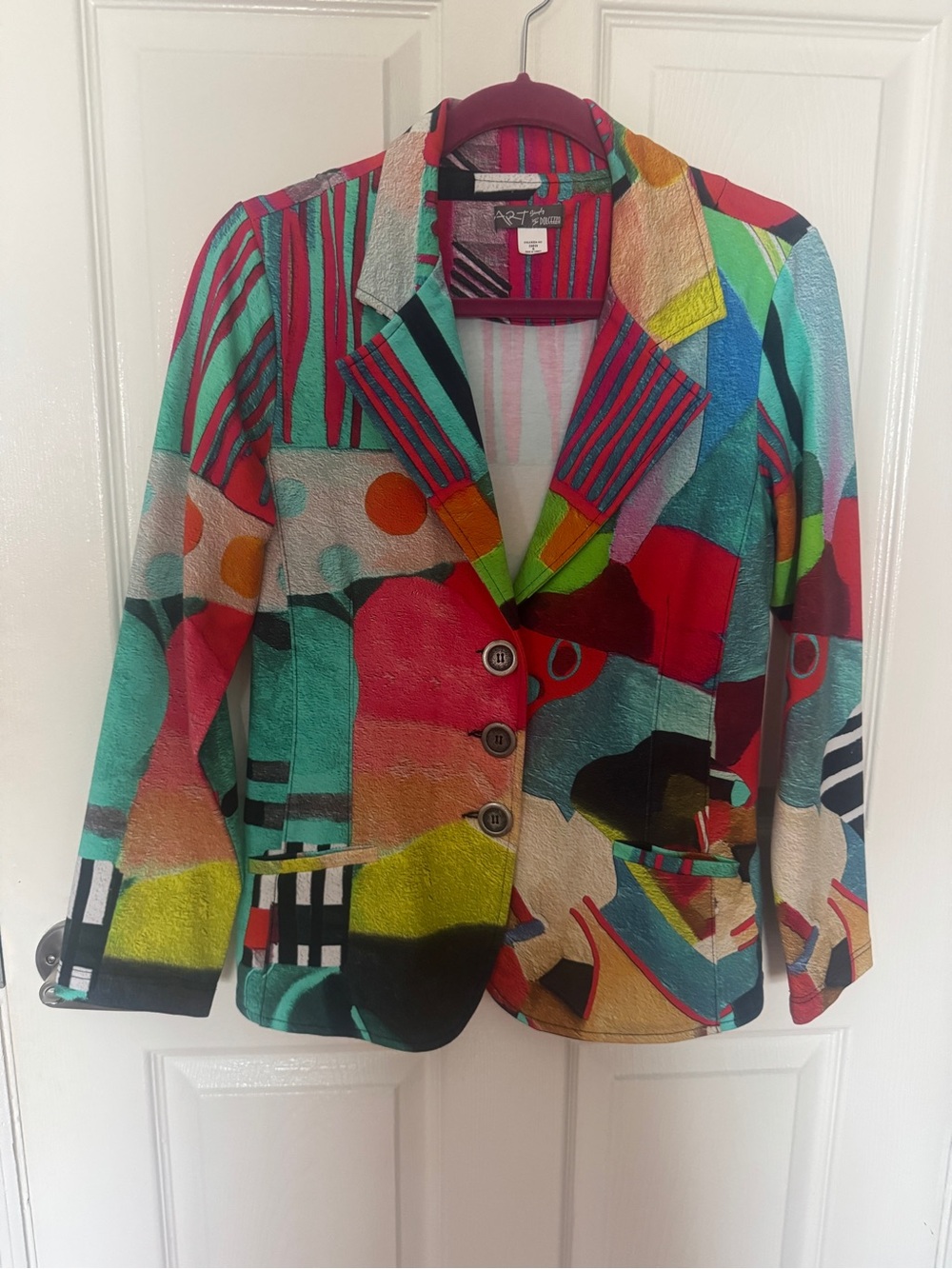 Art Simply by Dolcezza Multi-Color Abstract Women’s Stretchy Blazer Size Small